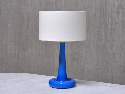 Michael Bang Pair of Michael Bang Blue Glass Table Lamps Holmegaard Denmark 1970s