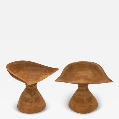 Michael Coffey Michael Coffey Rare Pair of Hand Carved Stools in Walnut 2007 Signed 