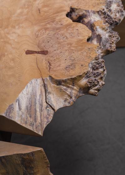 Michael Elkan Michael Elkan Studio Crafted Maple Burl Console Table or Desk USA 1980s