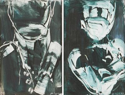 Michael J Dowling Michael J Dowling Contemporary Abstracted Oil Painting Pair on Paper Framed
