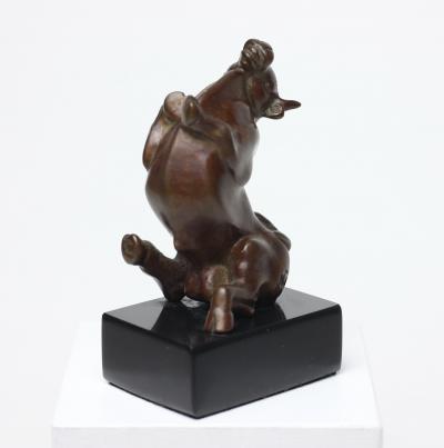 Michael Lantz Rare Bronze Sculpture of a Sitting Bull by American Sculptor Michael Lantz