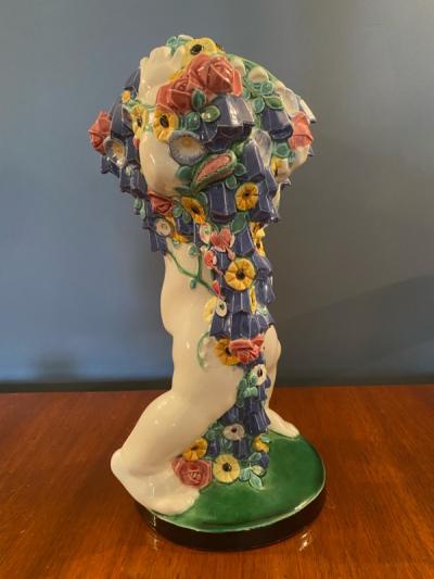 Michael Powolny RARE ICONIC MICHAEL POWOLNY SPRING CHERUB WITH FLOWERS CERAMIC FIGURE