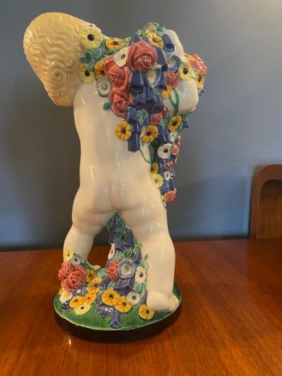 Michael Powolny RARE ICONIC MICHAEL POWOLNY SPRING CHERUB WITH FLOWERS CERAMIC FIGURE