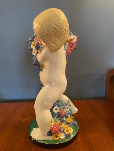 Michael Powolny RARE ICONIC MICHAEL POWOLNY SPRING CHERUB WITH FLOWERS CERAMIC FIGURE