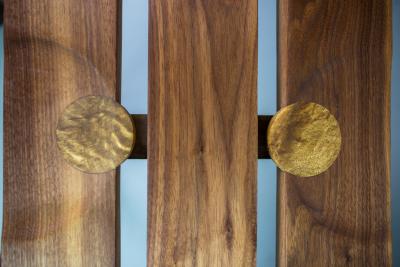 Michael Rozell Studio Slat Bench by Michael Rozell in Walnut and White Oak Inlays