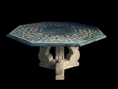 Michael Taylor An Octagonal Center Table with Verde Antico Top Michael Taylor Faux Stone Base