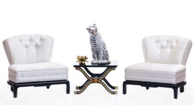 Michael Taylor Baker Ivory Satin Slipper Chairs Attributed to Michael Taylor circa 1950s Pair