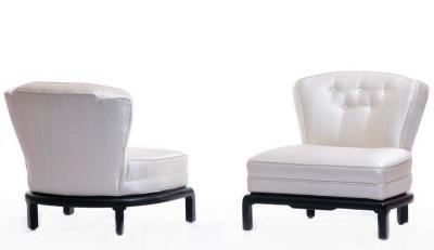 Michael Taylor Baker Ivory Satin Slipper Chairs Attributed to Michael Taylor circa 1950s Pair