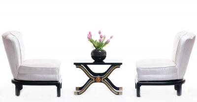 Michael Taylor Baker Ivory Satin Slipper Chairs Attributed to Michael Taylor circa 1950s Pair