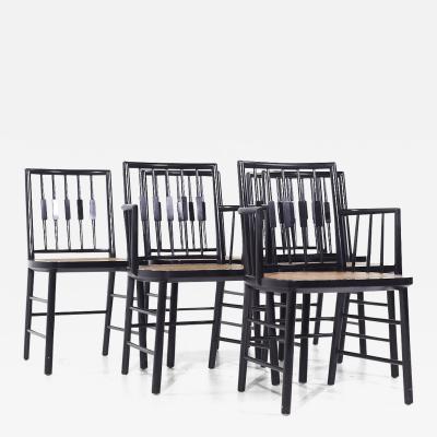 Michael Taylor Michael Taylor for Baker Mid Century Ebonized Cane Dining Chairs Set of 6