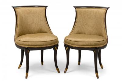 Michael Taylor Set of 4 Michael Taylor Walnut and Brass Inlaid Upholstered Dining Chairs