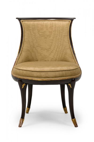 Michael Taylor Set of 4 Michael Taylor Walnut and Brass Inlaid Upholstered Dining Chairs