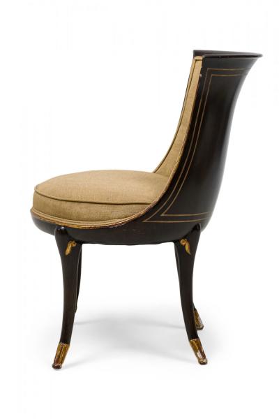 Michael Taylor Set of 4 Michael Taylor Walnut and Brass Inlaid Upholstered Dining Chairs