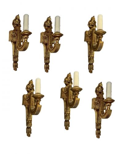 Michael Taylor Set of Six Regency Style Giltwood Wall Sconces by Panache for Michael Taylor