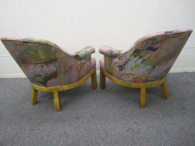 Michael Taylor Spectacular Pair of Mid Century Modern Barrel Back Club Chairs Asian Influenced