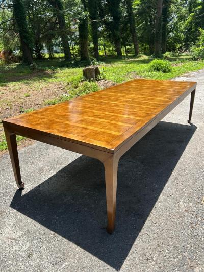 Michael Taylor Stunning Michael Taylor for Baker Asian Parquetry Burl Elm Dining Table 3 Leaves