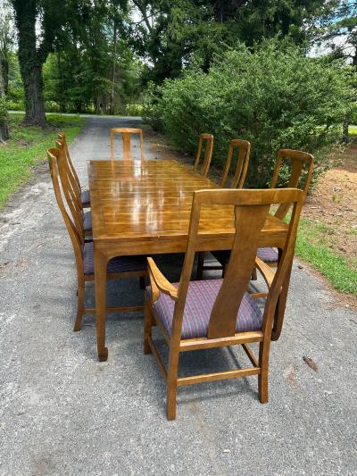 Michael Taylor Stunning Michael Taylor for Baker Asian Parquetry Burl Elm Dining Table 3 Leaves