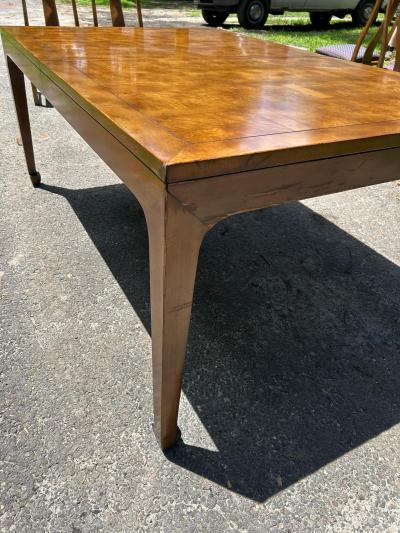 Michael Taylor Stunning Michael Taylor for Baker Asian Parquetry Burl Elm Dining Table 3 Leaves