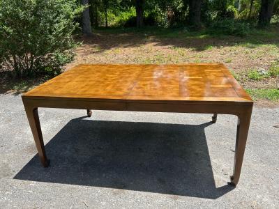 Michael Taylor Stunning Michael Taylor for Baker Asian Parquetry Burl Elm Dining Table 3 Leaves