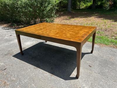 Michael Taylor Stunning Michael Taylor for Baker Asian Parquetry Burl Elm Dining Table 3 Leaves