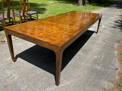 Michael Taylor Stunning Michael Taylor for Baker Asian Parquetry Burl Elm Dining Table 3 Leaves