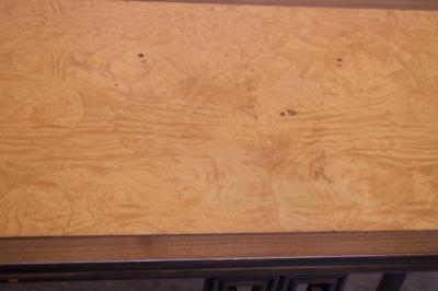 Michael Taylor Vintage Michael Taylor Far East Console Table for Baker in Oak and Burl Inlay