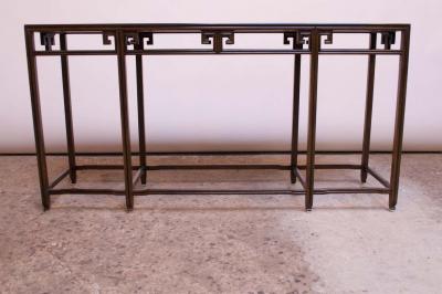 Michael Taylor Vintage Michael Taylor Far East Console Table for Baker in Oak and Burl Inlay