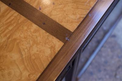 Michael Taylor Vintage Michael Taylor Far East Console Table for Baker in Oak and Burl Inlay