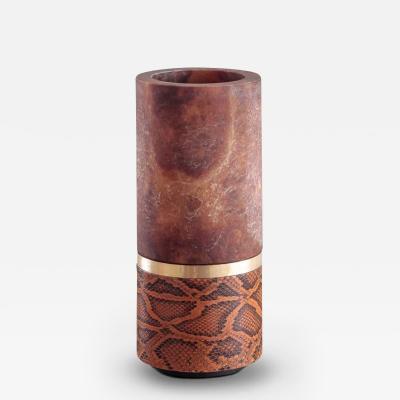 Michael Verheyden DURE VASE IN AMBER ALABASTER AND COGNAC PYTHON