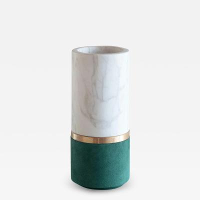 Michael Verheyden DURE VASE IN CALACATTA MARBLE AND GREEN SUEDE