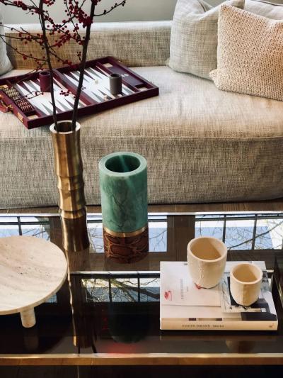 Michael Verheyden DURE VASE IN WHITE ALABASTER AND TAUPE PYTHON