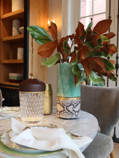 Michael Verheyden DURE VASE IN WHITE ALABASTER AND TAUPE PYTHON