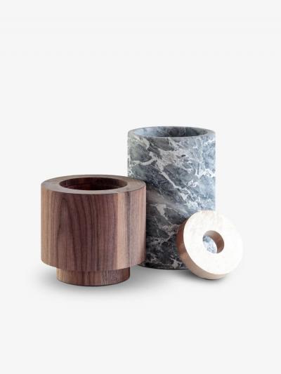 Michael Verheyden POTTE LUX VASE IN GRIGIO VENATO ANTICO MARBLE AND WALNUT