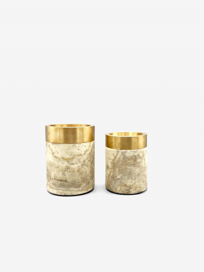 Michael Verheyden X SMALL COPPA CONTAINER WITH BRONZE RIM AND TRAVERTINE