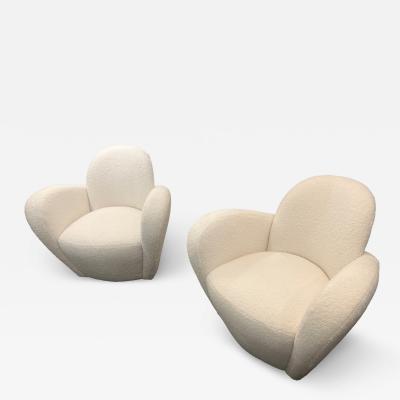 Michael Wolk Pair Swivel Chairs in Ivory Boucl by Michael Wolk