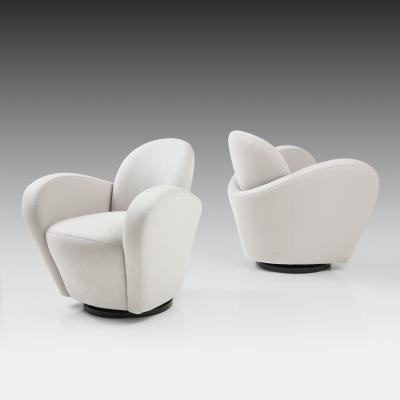 Michael Wolk Pair of Swivel Lounge Chairs in Light Gray Ultrasuede by Michael Wolk