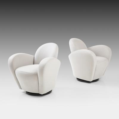 Michael Wolk Pair of Swivel Lounge Chairs in Light Gray Ultrasuede by Michael Wolk