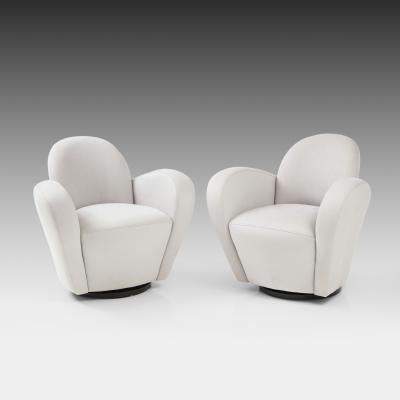 Michael Wolk Pair of Swivel Lounge Chairs in Light Gray Ultrasuede by Michael Wolk