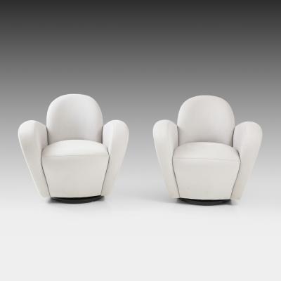 Michael Wolk Pair of Swivel Lounge Chairs in Light Gray Ultrasuede by Michael Wolk