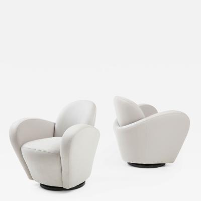 Michael Wolk Pair of Swivel Lounge Chairs in Light Gray Ultrasuede by Michael Wolk