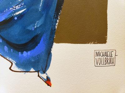 Michaele Vollbracht Fashion Illustration of Elegant woman in Bob Mackie dress perhaps for Cher