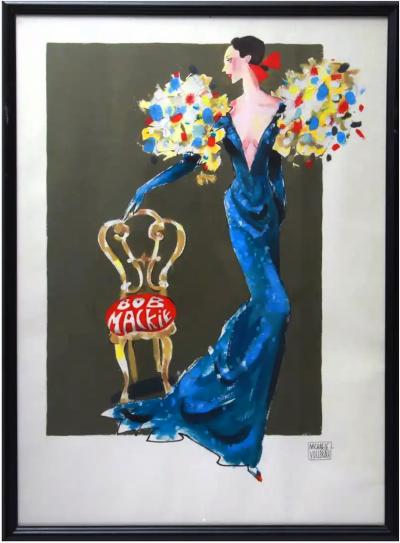 Michaele Vollbracht Fashion Illustration of Elegant woman in Bob Mackie dress perhaps for Cher