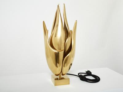 Michel Armand Michel Armand gilt bronze modernist Flame sculpture table lamp 1970