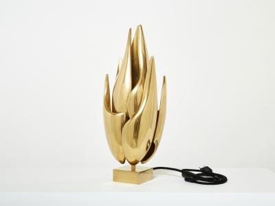Michel Armand Michel Armand gilt bronze modernist Flame sculpture table lamp 1970