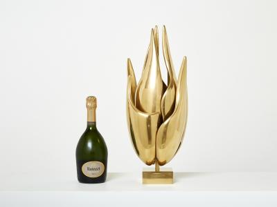 Michel Armand Michel Armand gilt bronze modernist Flame sculpture table lamp 1970