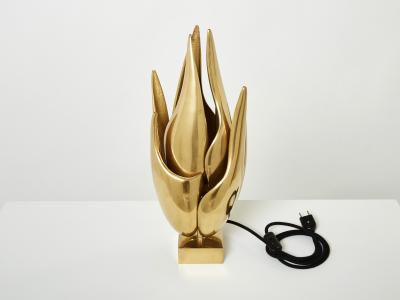 Michel Armand Michel Armand gilt bronze modernist Flame sculpture table lamp 1970