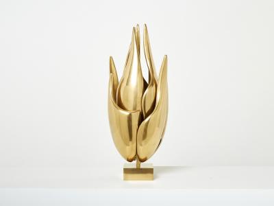 Michel Armand Michel Armand gilt bronze modernist Flame sculpture table lamp 1970