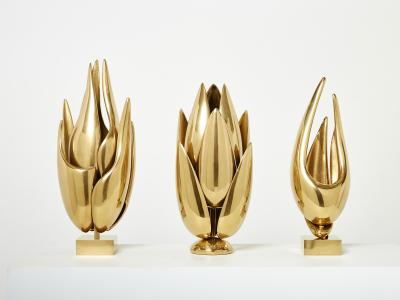 Michel Armand Michel Armand gilt bronze modernist Flame sculpture table lamp 1970
