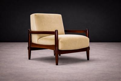 Michel Arnoult Armchair in Imbuia Wood Mohair Michel Arnoult 1960