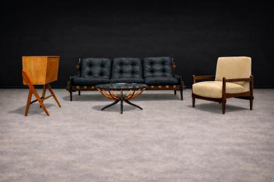 Michel Arnoult Armchair in Imbuia Wood Mohair Michel Arnoult 1960